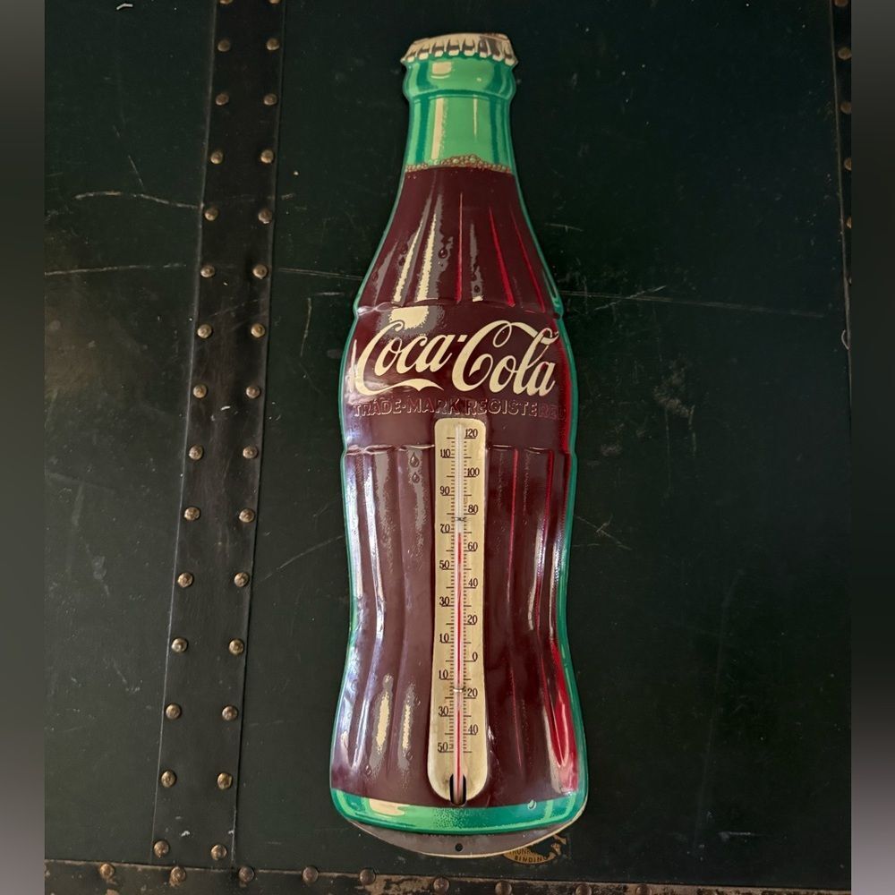 1950s/1960s Coca-Cola Tin Bottle Thermometer Sign Robertson USA Coke Advertising